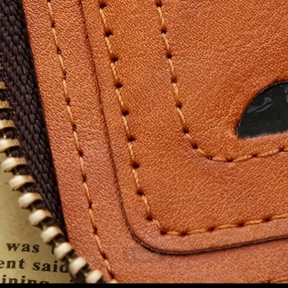 BROWN LEATHER $100 BILL EMBOSSED WALLET ZIP AROUND HOLDS MANY ITEMS RFID PROTECT